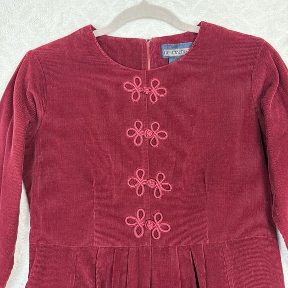 Vtg 90s Corduroy Shirt Dress 2 Petite Burgundy Pockets Modest Maxi Cottage Boho - Picture 2 of 16